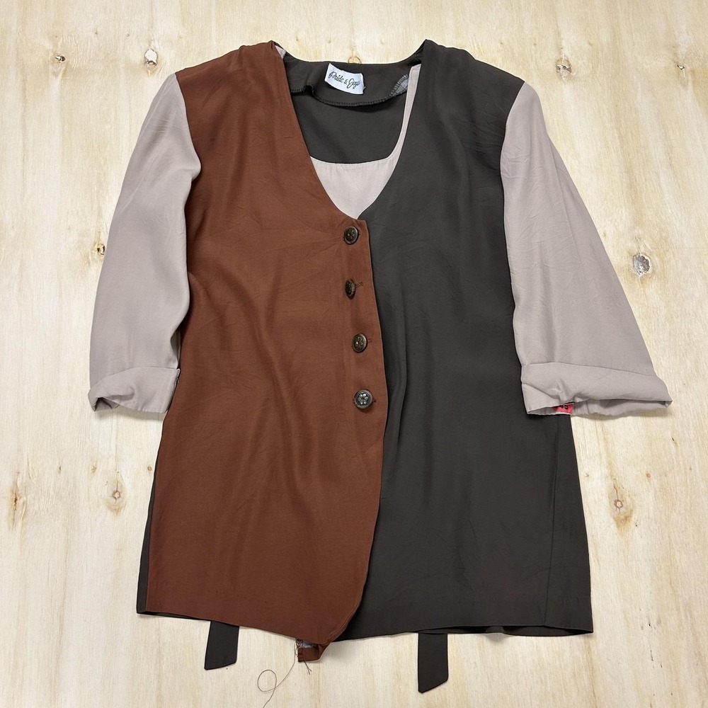 Vintage Pride & Joy Blouse Women Mediium Brown Gray Colorblock Button Tunic Boho
